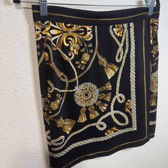 Vintage Cache Faux Wrap Mini Skirt Size 4 Retro Y2k Tassel Rope Print Baroque - Picture 2 of 7